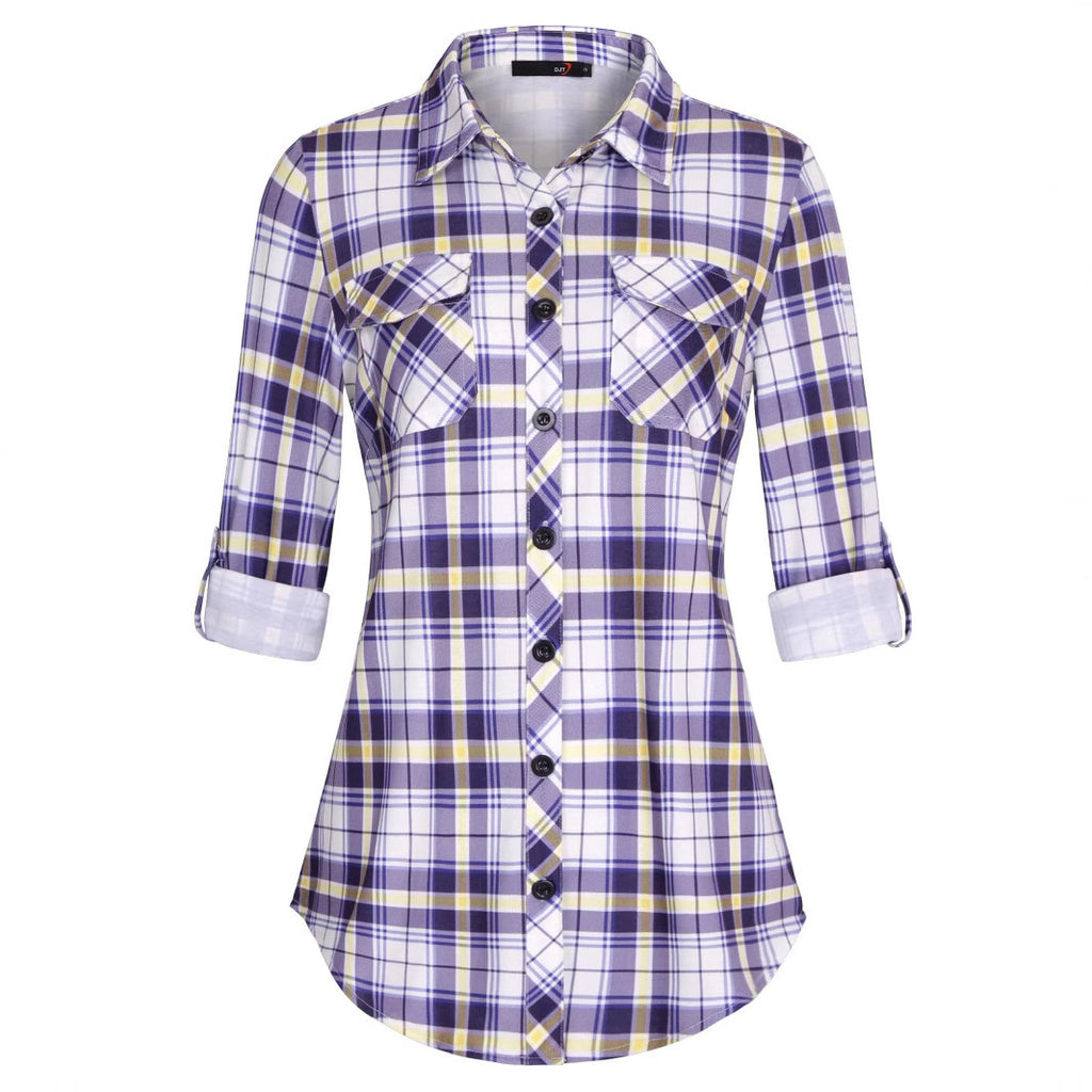 Women's Plaid Button Front Shirt Long Sleeve Casual Cardigan