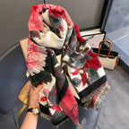 Women's Retro Floral Scarf Thick Warm Artificial Cashmere Tie Dye Fall Winter Accessory