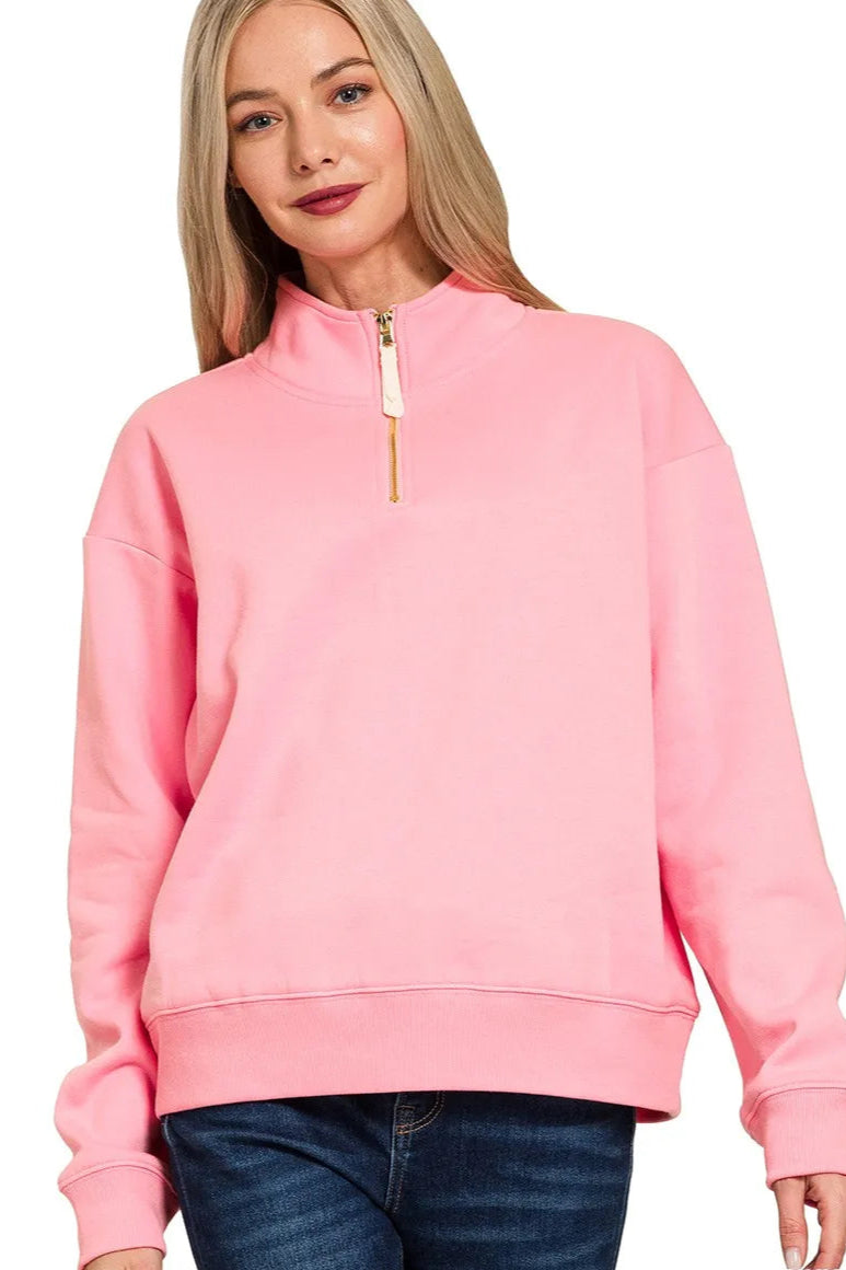 Sarah Express Women’s Fleece Half Zip Sweatshirt with Stand-Up Collar
