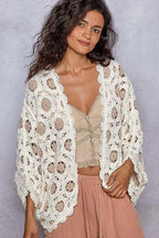 Sarah Express Women’s Openwork Chenille Cardigan with Floral Contrast V-Neck
