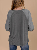 Sarah Express Women's Contrast Print Striped Raglan Long Sleeve Loose Top