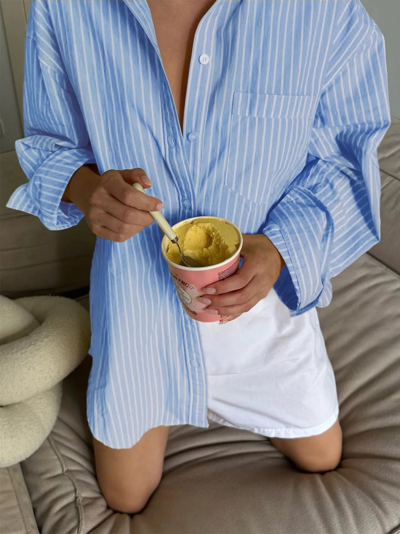 Sarah Express Women's Oversized Striped Button-Down Shirt