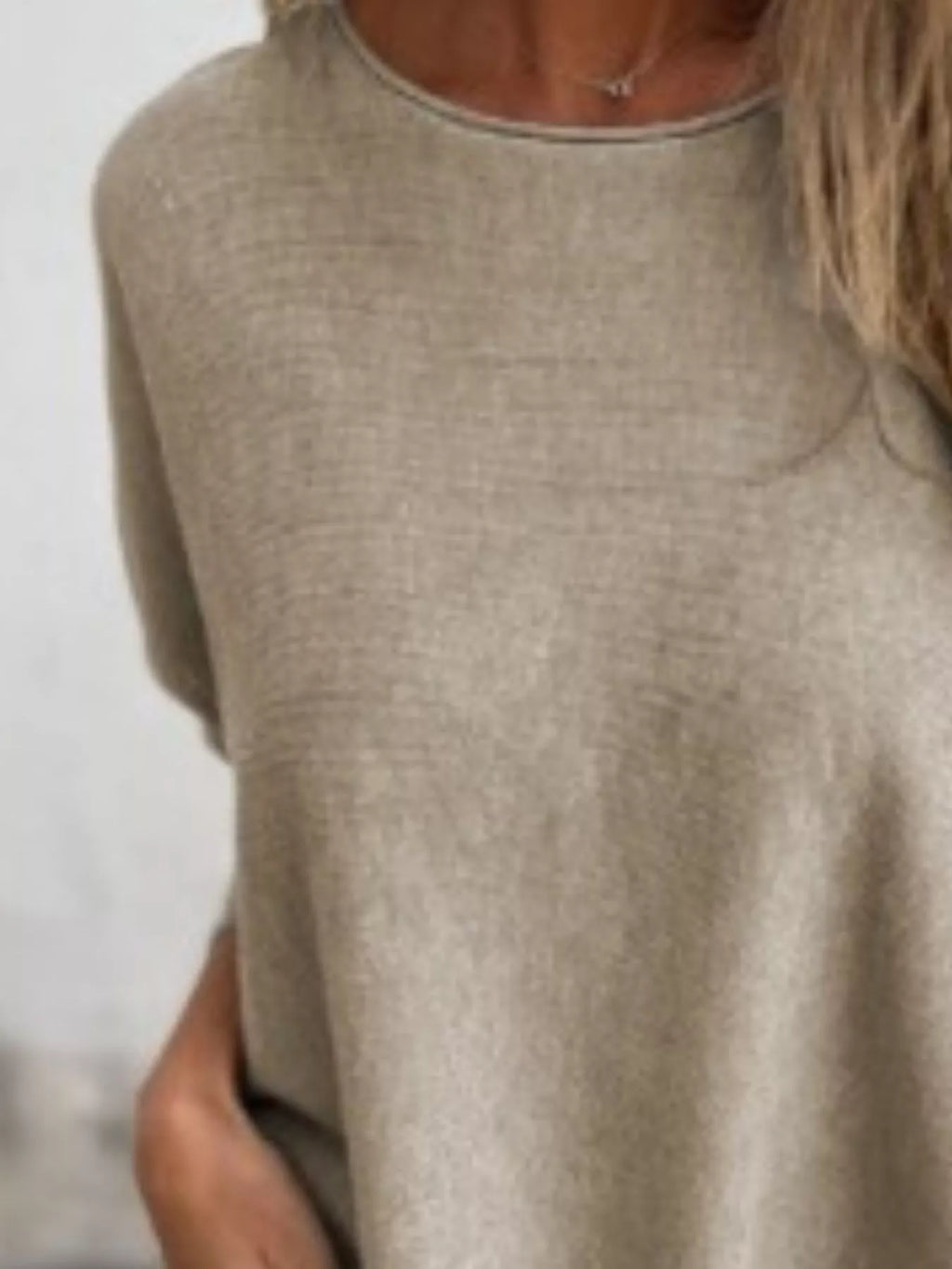 Sarah Express Women's Round Neck Long Sleeve Knit Top with Lace Trim Plus Size