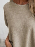 Sarah Express Women's Round Neck Long Sleeve Knit Top with Lace Trim Plus Size