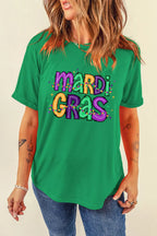 Sarah Express Women's MARDI GRAS Delightful Letter Graphic T Shirt Green