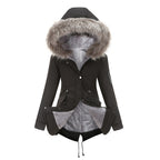 Women's Mid-Length Cotton Padded Hooded Parka Coat Loose Fit Winter Jacket