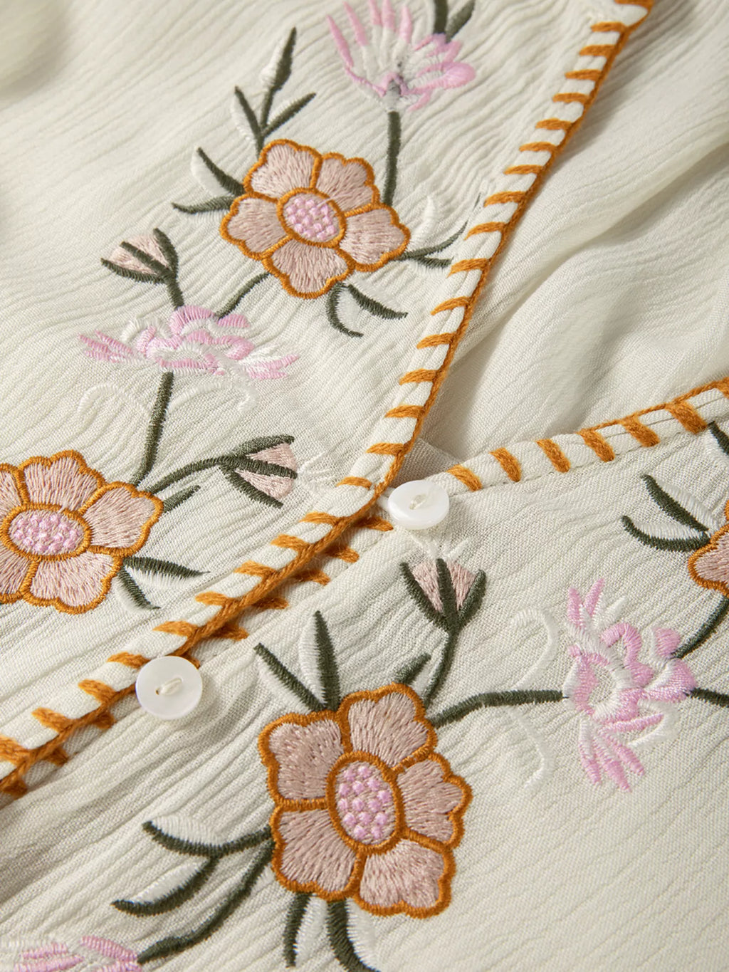 Sarah Express Women's Floral Embroidered Textured Puff Sleeve Loose Shirt