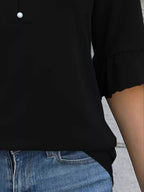 Sarah Express Women's Notched Flounce Sleeve Blouse - Plus Size Button Front Top