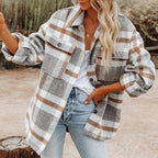 Women's Plaid Flannel Woolen Button-Up Shirt Urban Cardigan Style