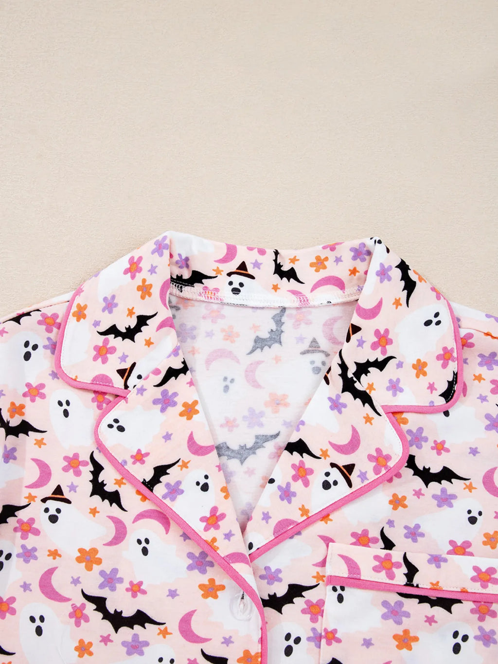 Sarah Express Women's Halloween Ghost Print Button Up Top and Pants Lounge Set