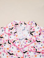 Sarah Express Women's Halloween Ghost Print Button Up Top and Pants Lounge Set