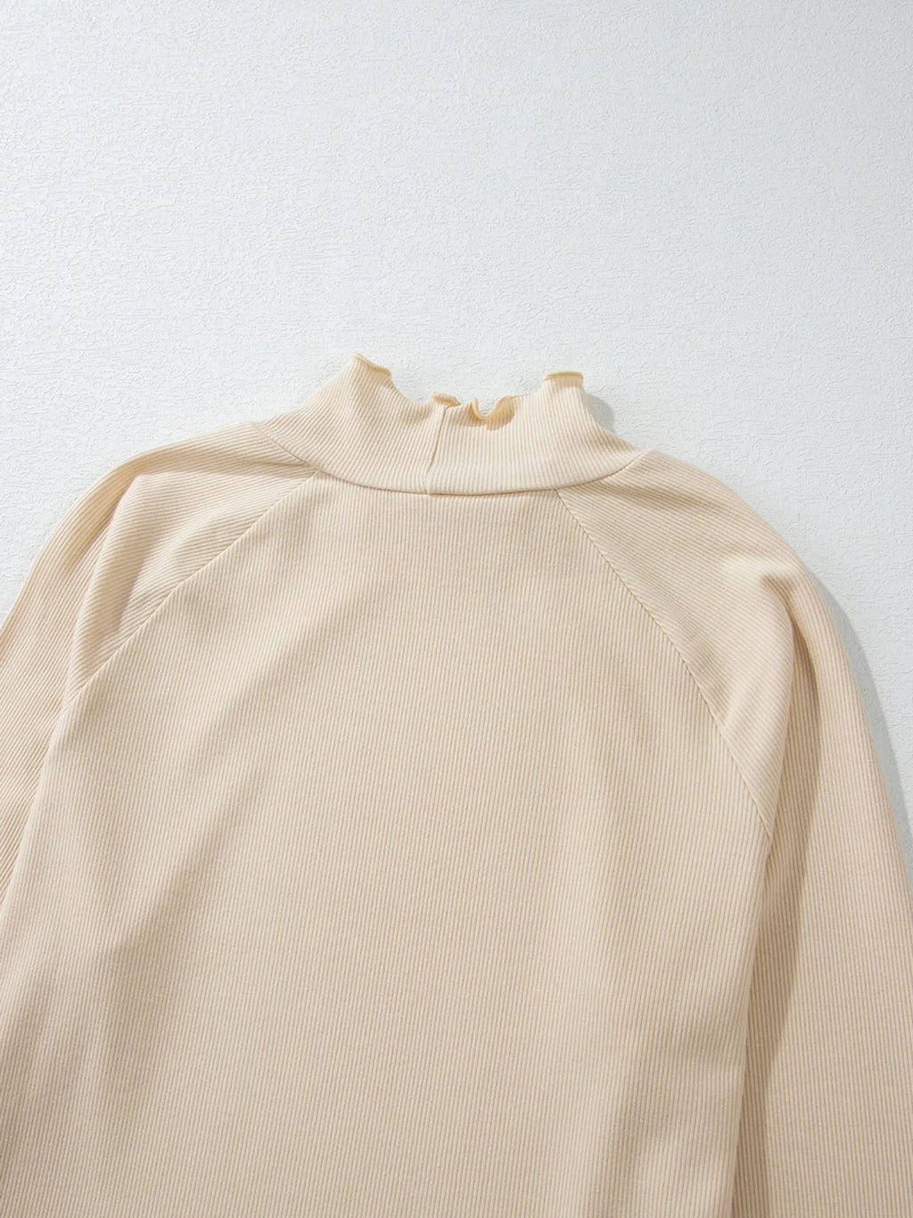 Sarah Express Women's Ribbed Knit Lettuce Trim Mock Neck Long Sleeve Top