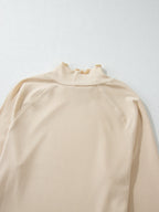 Sarah Express Women's Ribbed Knit Lettuce Trim Mock Neck Long Sleeve Top