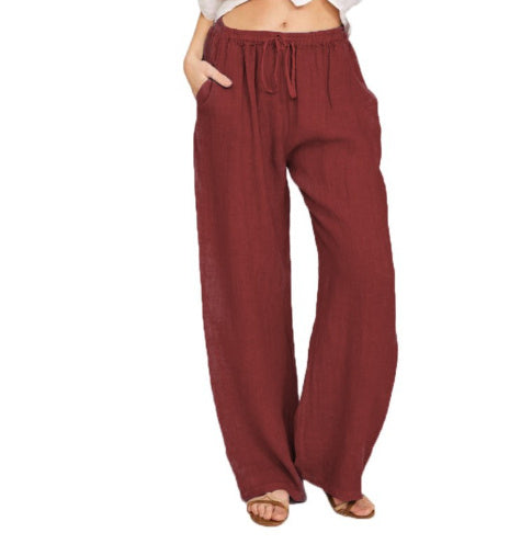 Women's Casual Cotton Linen Wide Leg Yoga Pants High Waist Loose Trousers