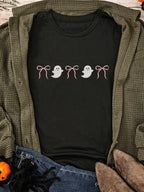 Sarah Express Women's Halloween Ghost Bow Graphic Short Sleeve T-Shirt