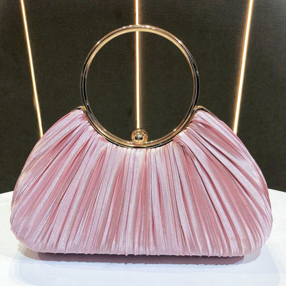 Sarah Express Elegant Satin Pleated Evening Clutch Bag - Cheongsam Style Formal Handbag with Hasp Lock