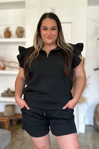 Sarah Express Women’s Plus Size Textured Flounce Sleeve Top and Shorts Set