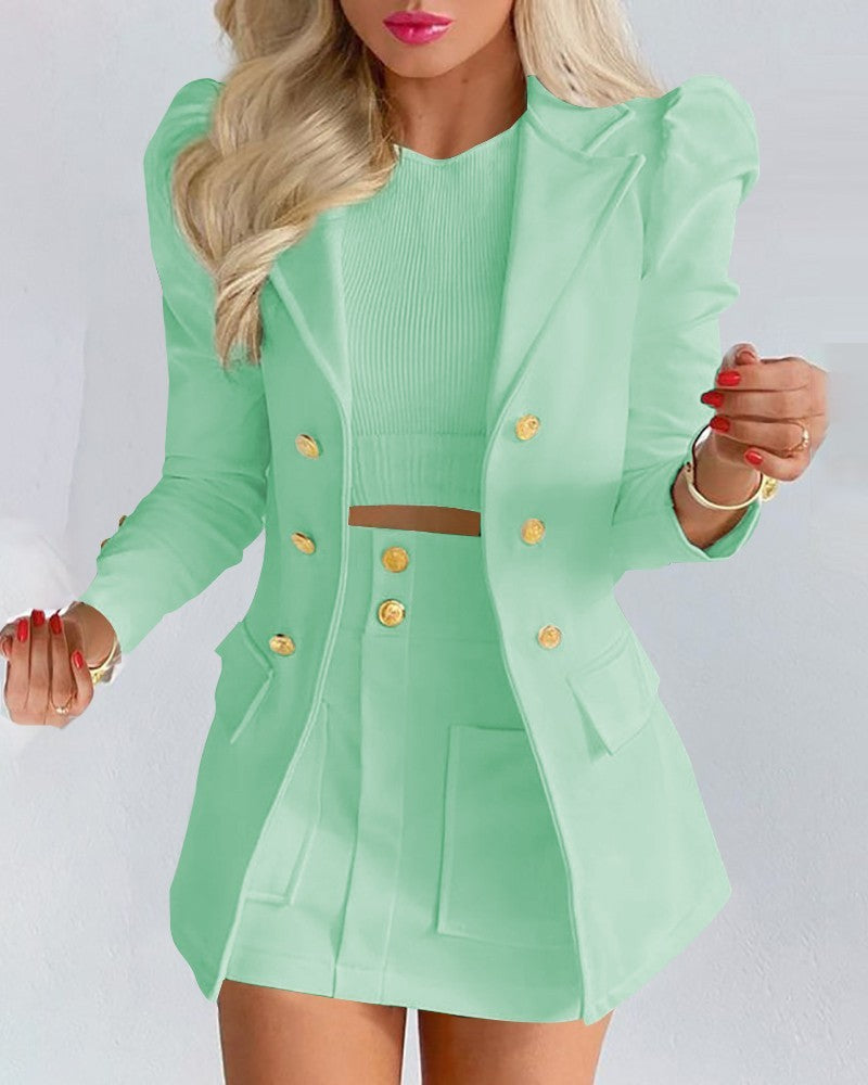 Women's Two-Piece Blazer Skirt Suit Set