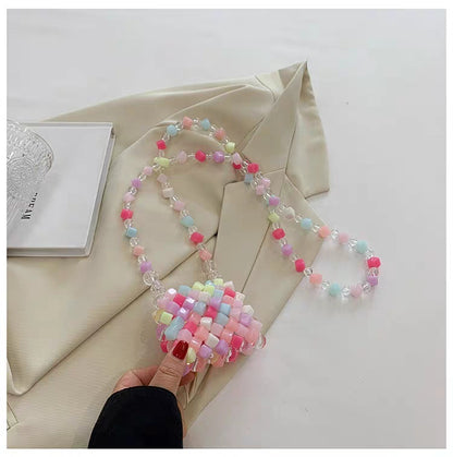 Sarah Express Beaded Pearl Crossbody Bag - Handmade Heart Tote Handbag for Women Jelly Square Bag Crossbody