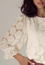 Sarah Express Women's Flower Jacquard Flounce Sleeve Blouse