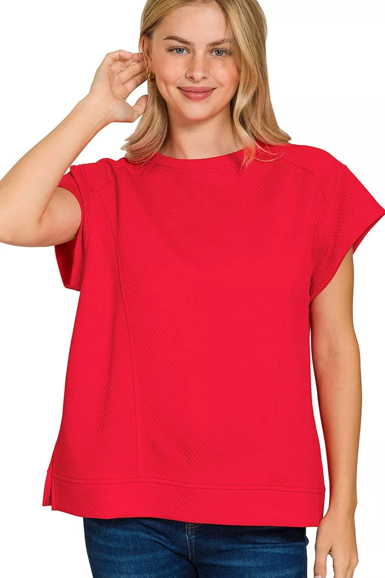 Textured Knit Jacquard Short Sleeve Top