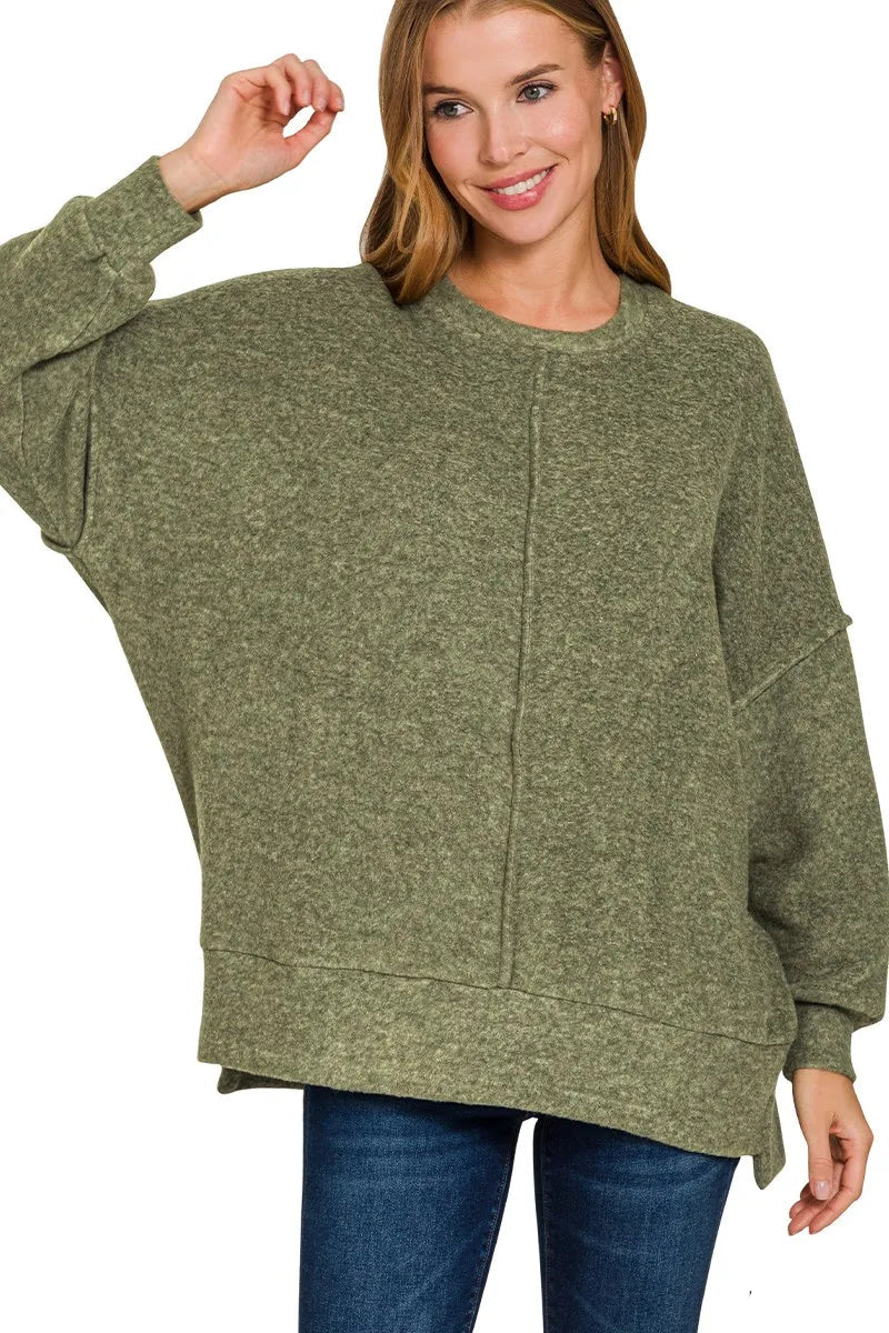 Sarah Express Women's Brushed Hacci Sweater | Oversized Melange | Polyester Blend | S/M-L/XL