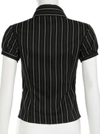 Sarah Express Women's Striped Button-Down Collared Shirt