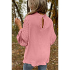 Round Neck Chiffon Blouse Long Sleeve Solid Color Casual Top