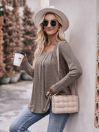 Sarah Express Women's Square Neck Long Sleeve T-Shirt - Ruched Design