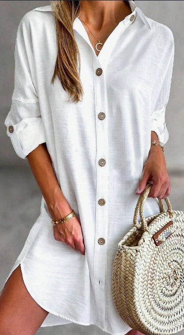 Button-Down Shirt Dress Long Sleeve Resort Style