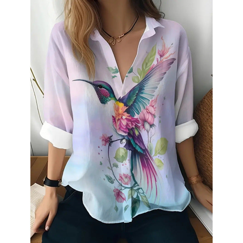 Women's Floral Print Long Sleeve Button-Up Shirt Casual Spring Summer Fall Top