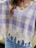 Sarah Express Women's Frayed Hem Long Sleeve Sweater