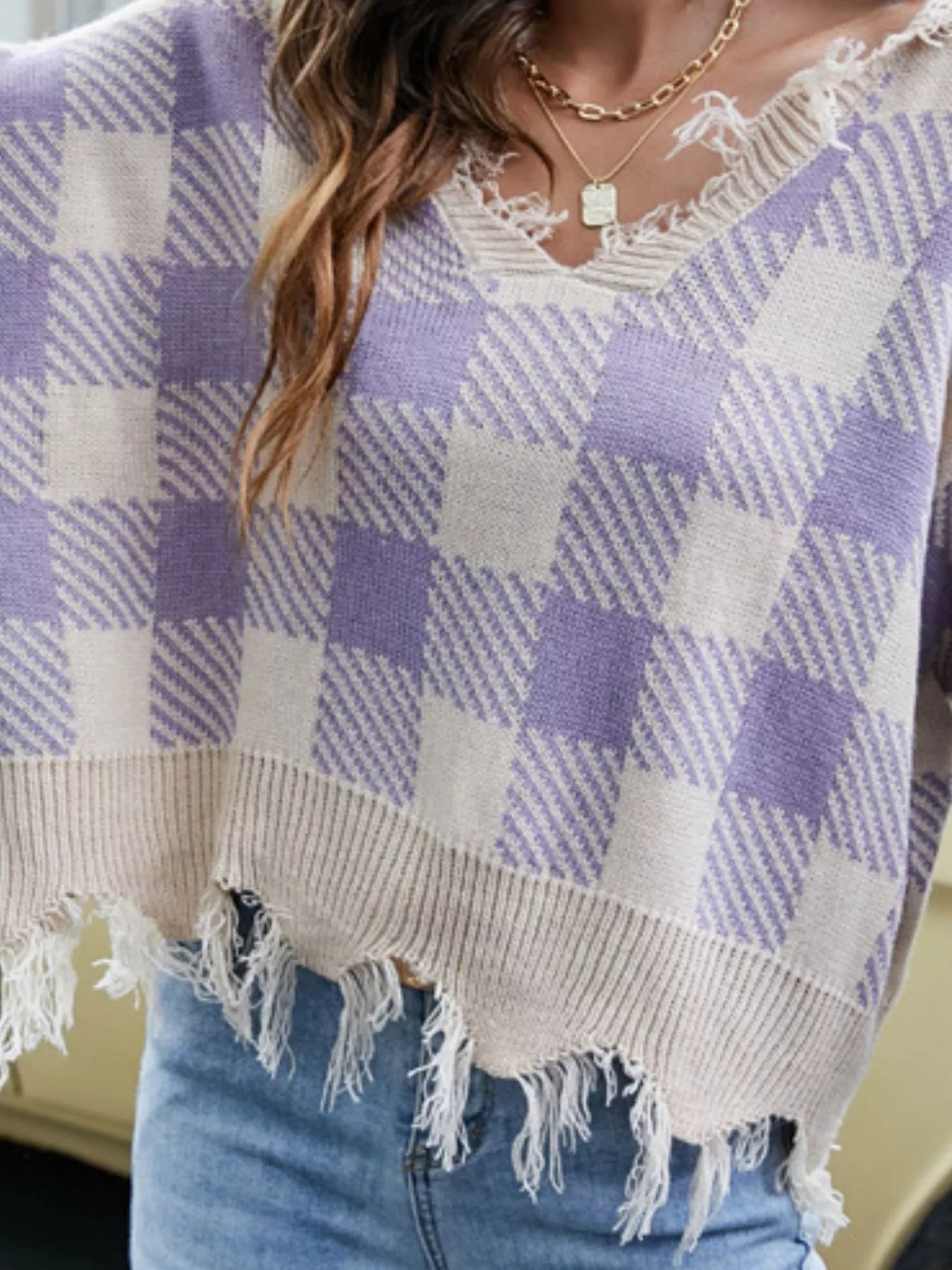 Sarah Express Women's Frayed Hem Long Sleeve Sweater