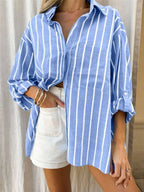 Sarah Express Women's Striped Button-Up Shirt with Chest Pocket
