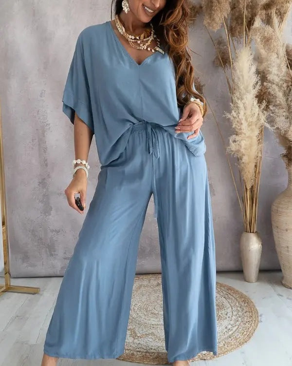 Women's Bat Sleeve Top and Pants Two Piece Casual Lounge Set Matching Coordinates