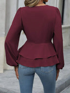 Sarah Express Women's Surplice Balloon Sleeve Blouse