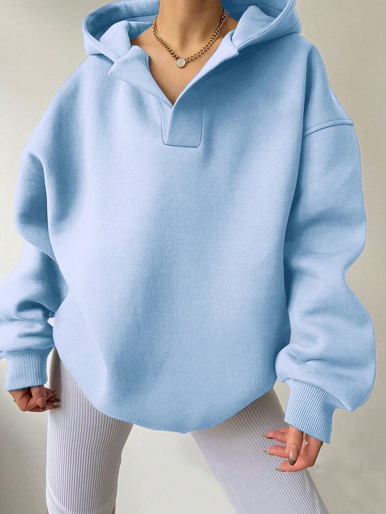 Women's Loose Fit Hoodie Sweatshirt - Solid Color Long Sleeve Pullover Top