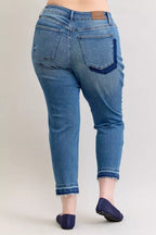 Sarah Express Women’s Plus Size Distressed Boyfriend Jeans with Patch & Repair
