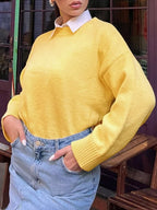 Sarah Express Women's Ribbed Round Neck Dropped Shoulder Sweater