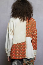 Sarah Express Women's Contrast Patchwork Round Neck Long Sleeve Top