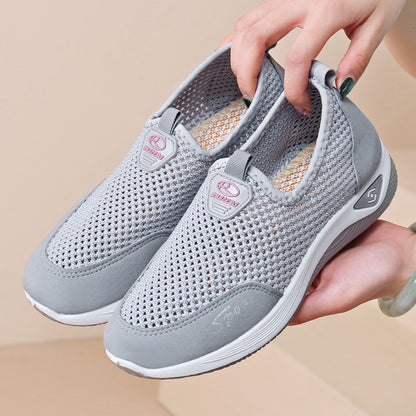 Sarah Express Women's Slip-On Mesh Pumps | Soft-Sole Non-Slip Flyknit Shoes Gray