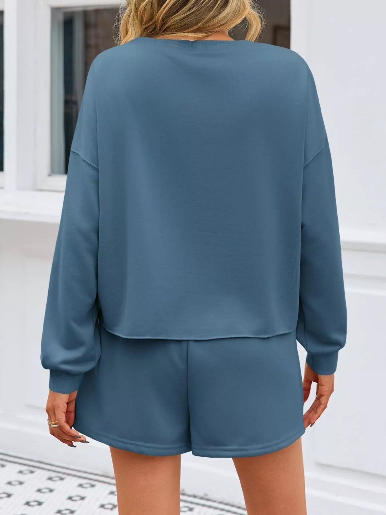 Sarah Express Women's Pearl Embellished Round Neck Top and Skort Set