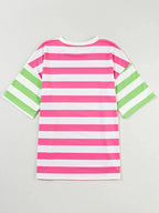 Sarah Express Women's Striped Oversized Short Sleeve T-Shirt with Pocket