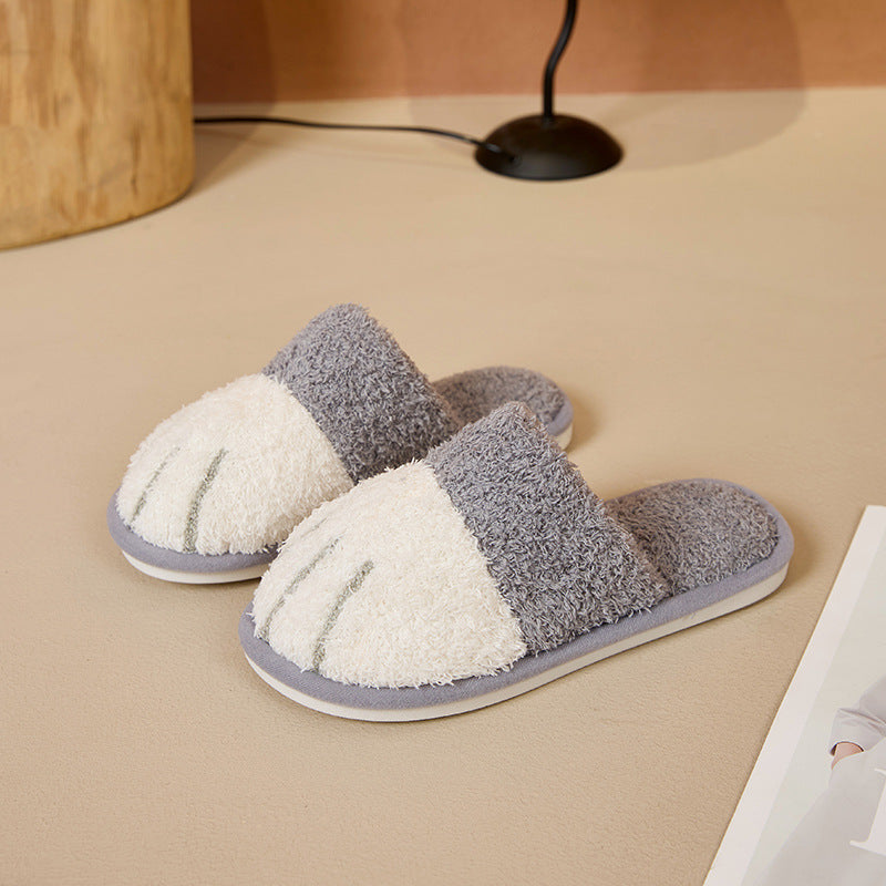 Sarah Express Unisex Cat Paw Plush Slippers | Faux Fur Slip-On Home Shoes Gray
