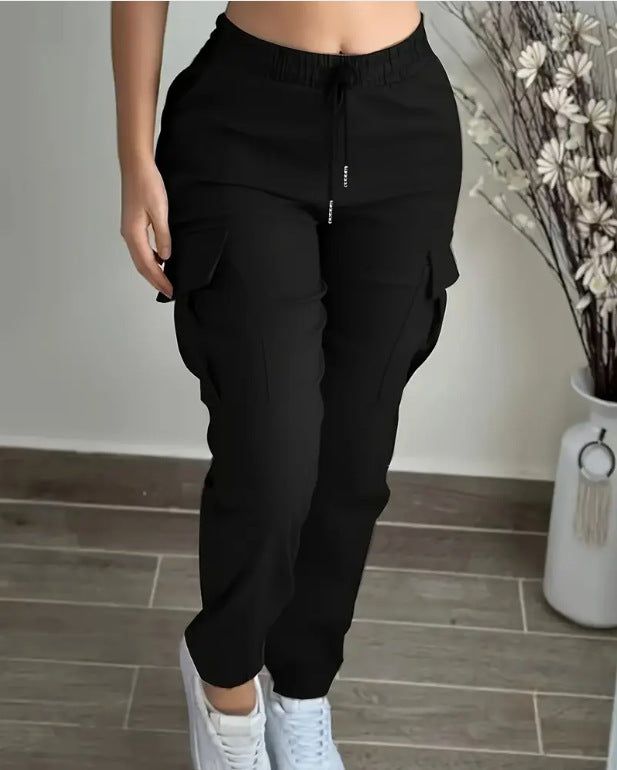 Women's Cargo Pants Drawstring Elastic Waist Trousers Leisure Style