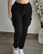 Women's Cargo Pants Drawstring Elastic Waist Trousers Leisure Style