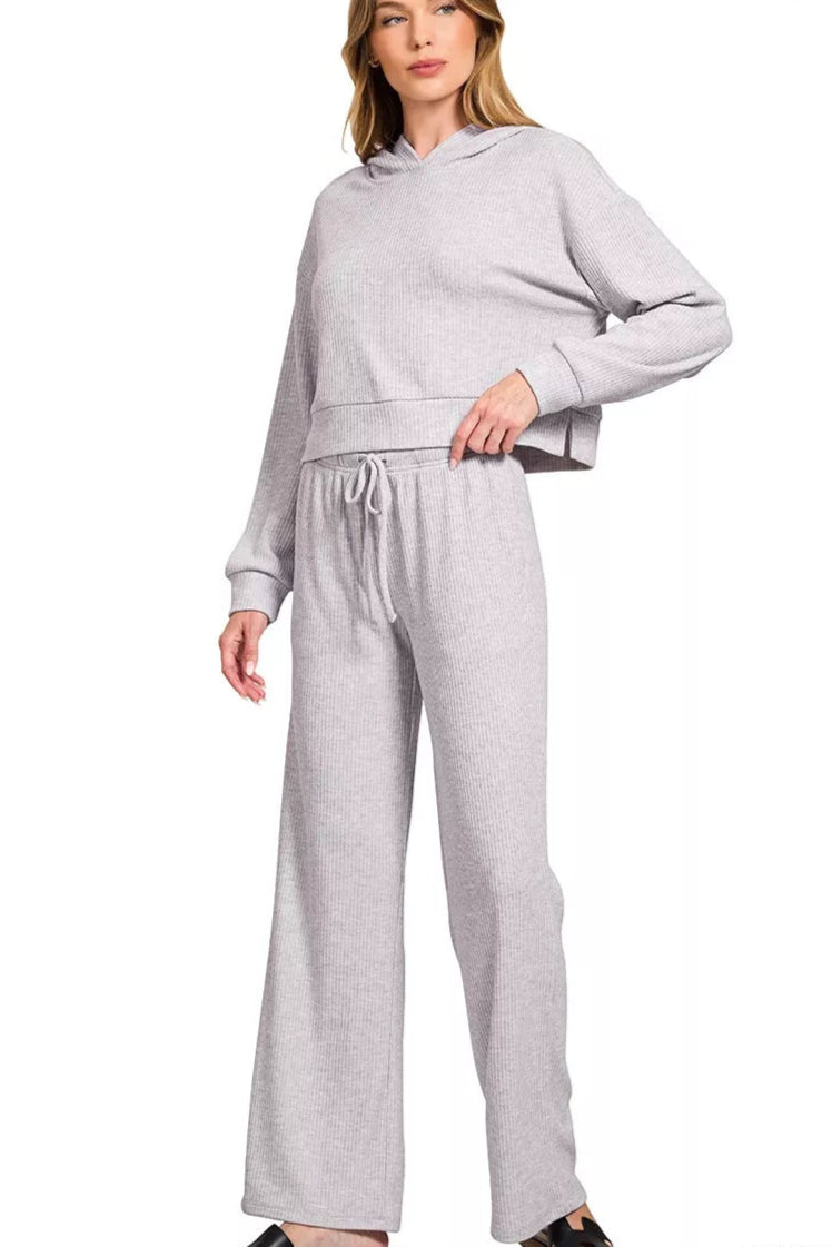 Sarah Express Women’s Ribbed Drop Shoulder Cropped Hoodie Casual