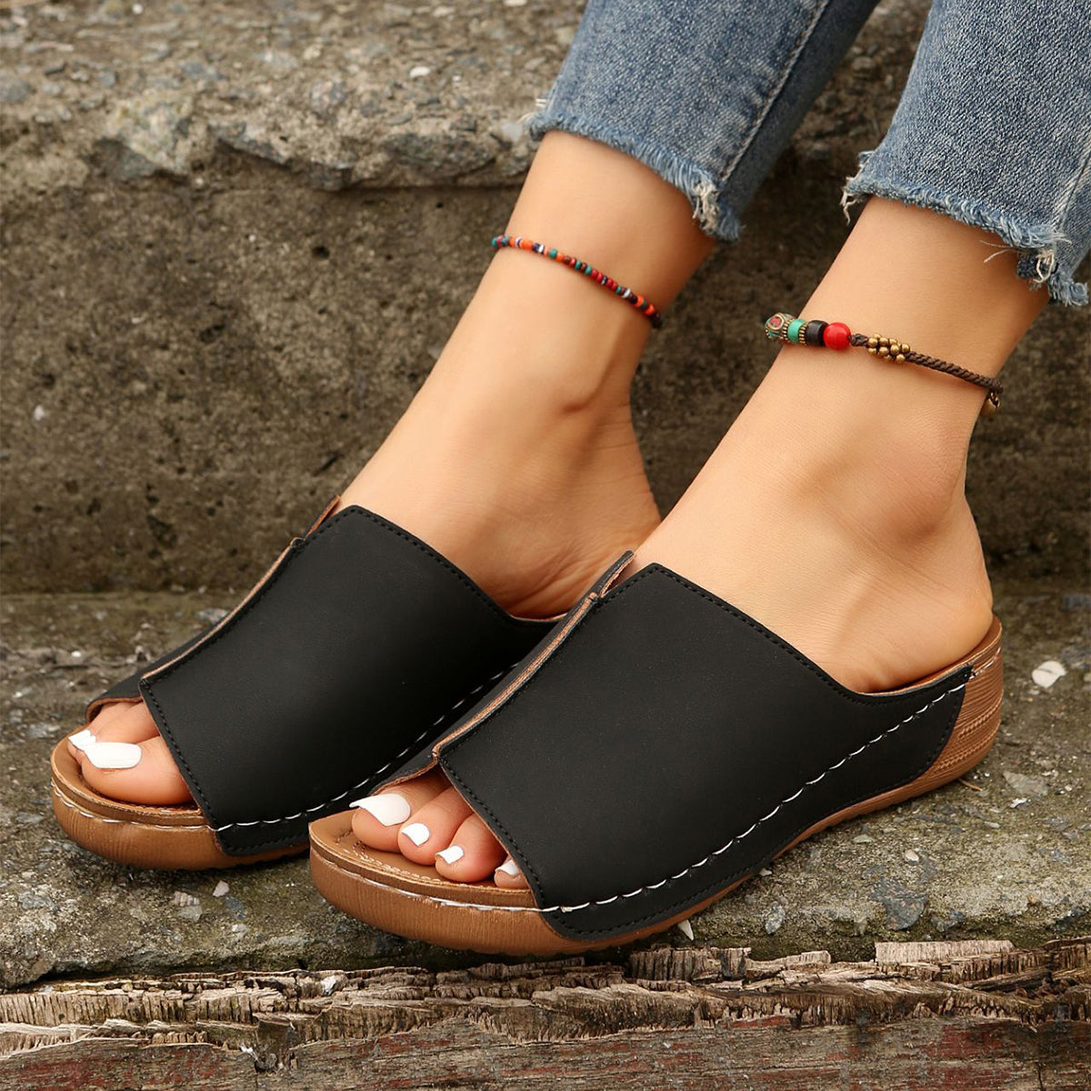 Sarah Express Wedge Sandals - Peep Toe Platform Slides