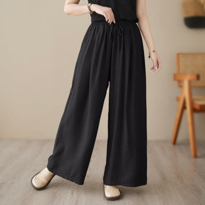 Women's Plus Size Wide Leg Pants Elastic Waist Straight Cotton Casual Trousers