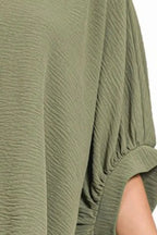 Sarah Express Women's Sage Green V-Neck Blouse | Puff Sleeve Oversized | Polyester | S/M-L/XL